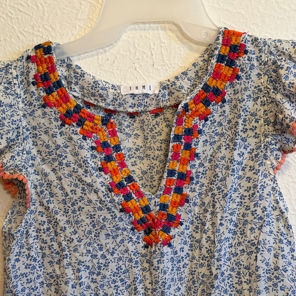 💚💚💚BOGOHO💚💚💚THML Blue Floral Top with Multicolor Embroidery - Picture 2 of 10